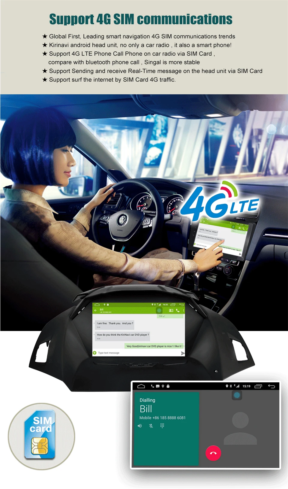 Top KiriNavi Octa core 4G LET android 7 car radio 2 din for ford kuga multimedia 2013 - 2017 support 4K Video 4G 3