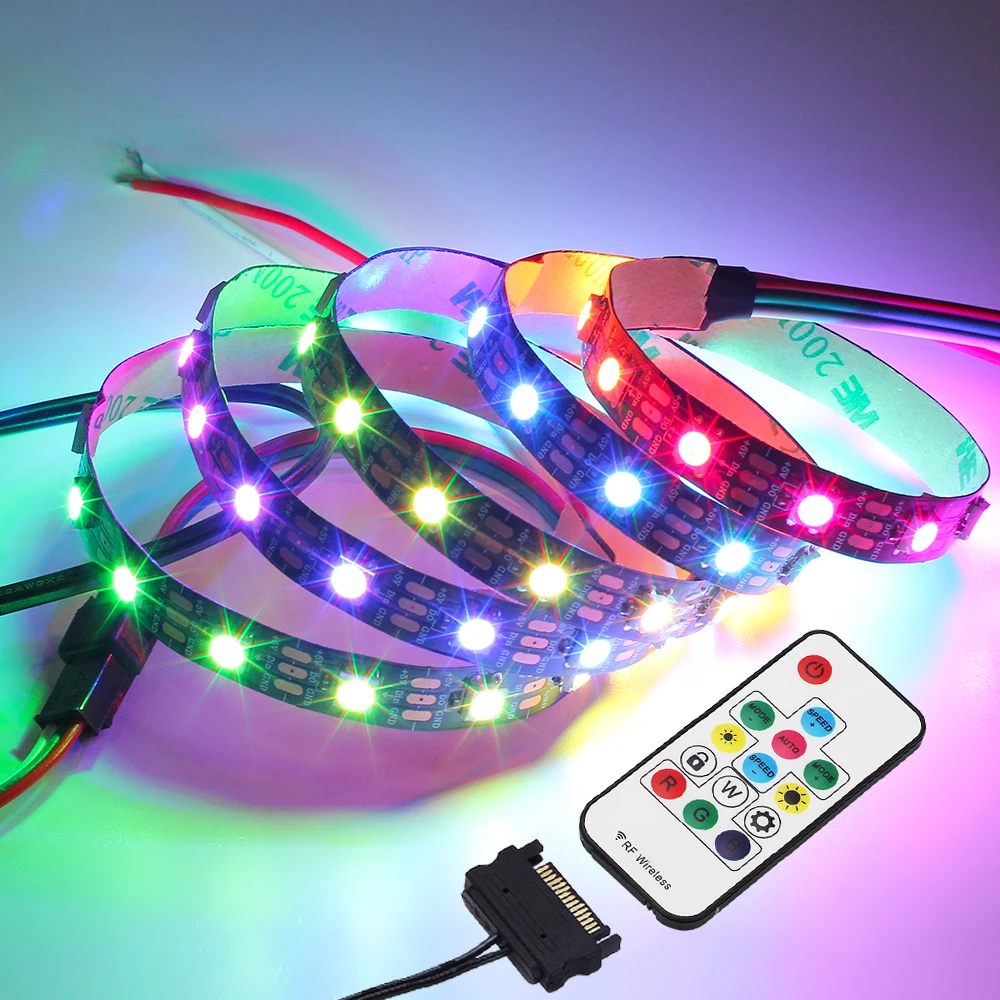 Светодиодный светильник, полный комплект, интерфейс Sata, РЧ контроллер для ПК, чехол для компьютера, цветная светодиодная лента WS2811 WS2811, 5050 RGB, 50 см, 100 см