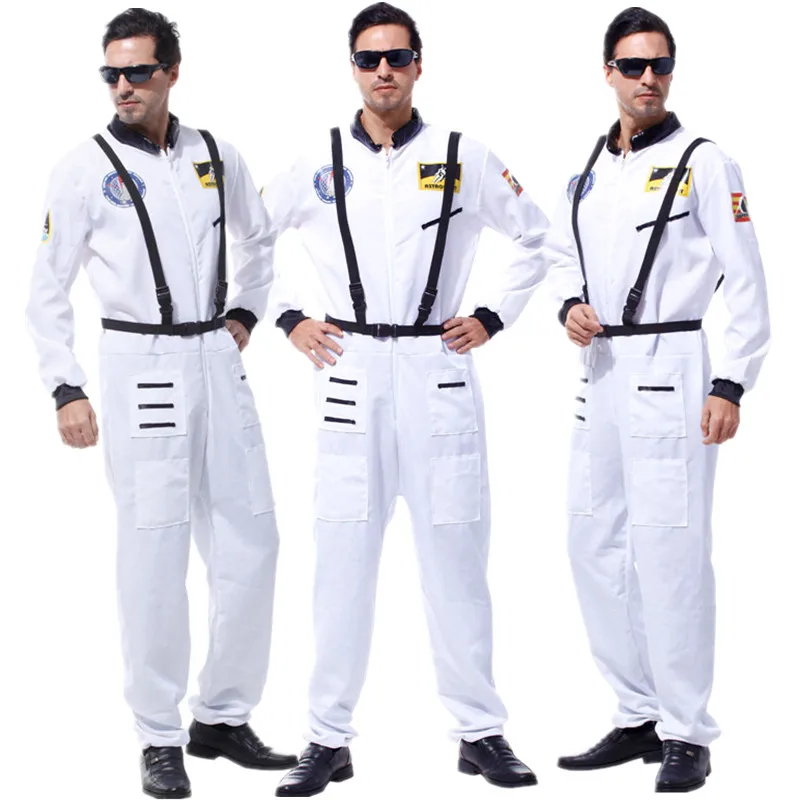 

White Adult Astronaut Costume for Man Christmas Carnival Halloween Masquerade COS Fancy Dress Pilot Air Force Cosplay Clothes