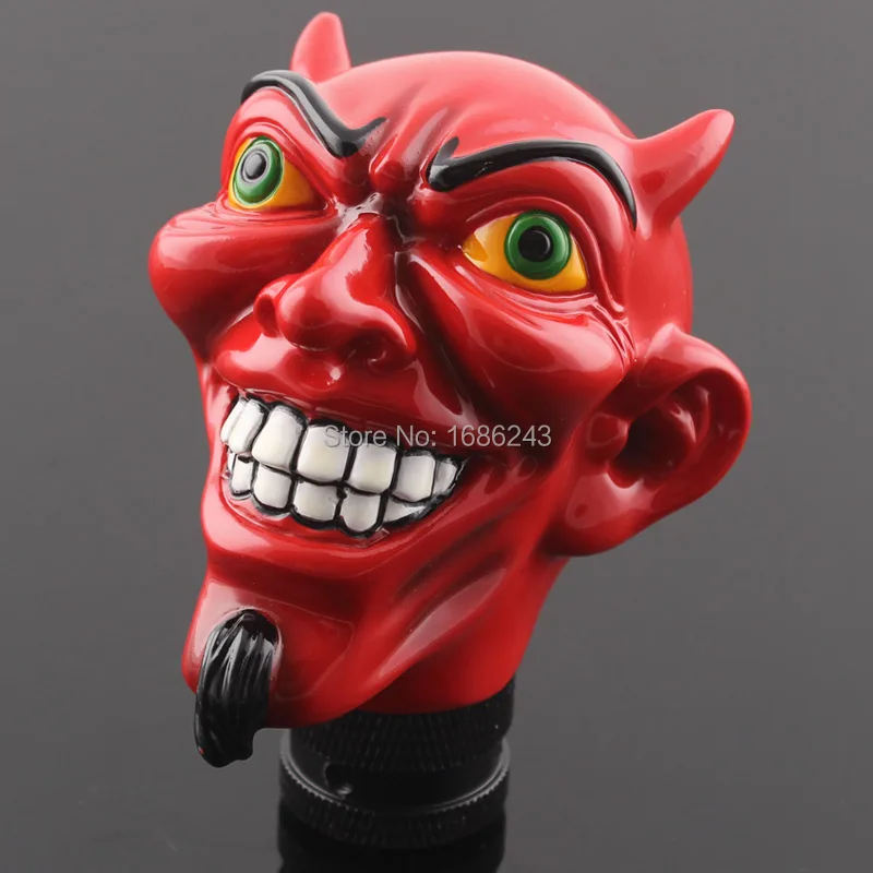 Universal Gear Shift Shifter Lever Knob Manual Red Horn Evil Devil Head