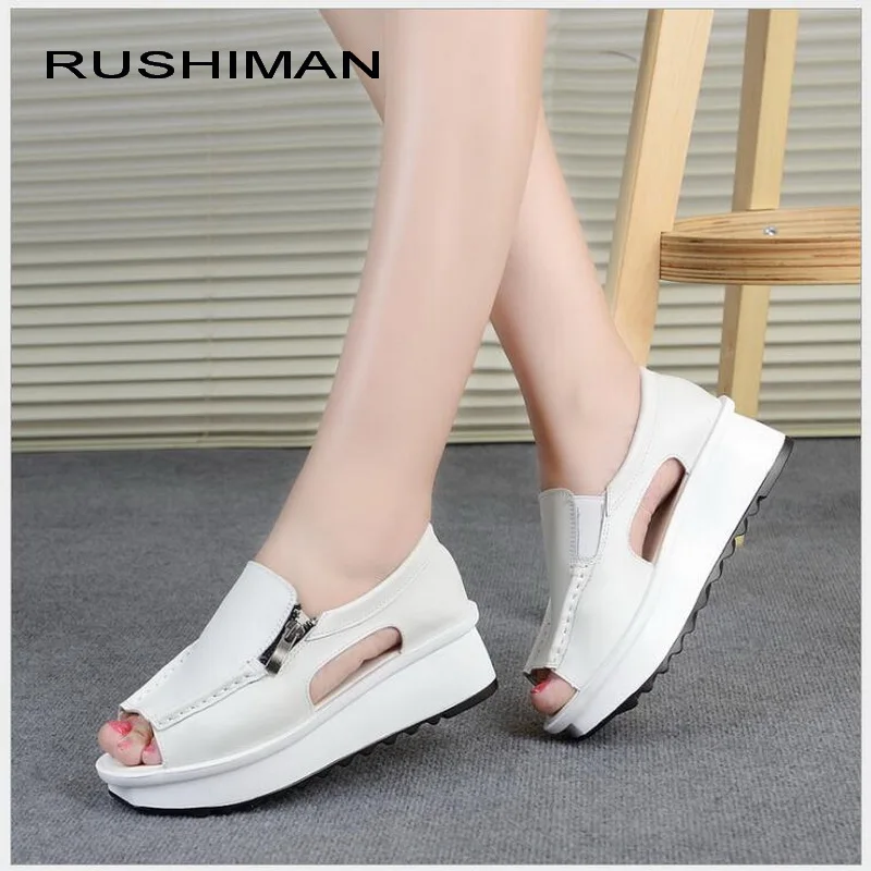 

2018 HOT Sell Summer women sandals wedges sandals ladies open toe round toe zipper white platform sandals shoes size 35-40