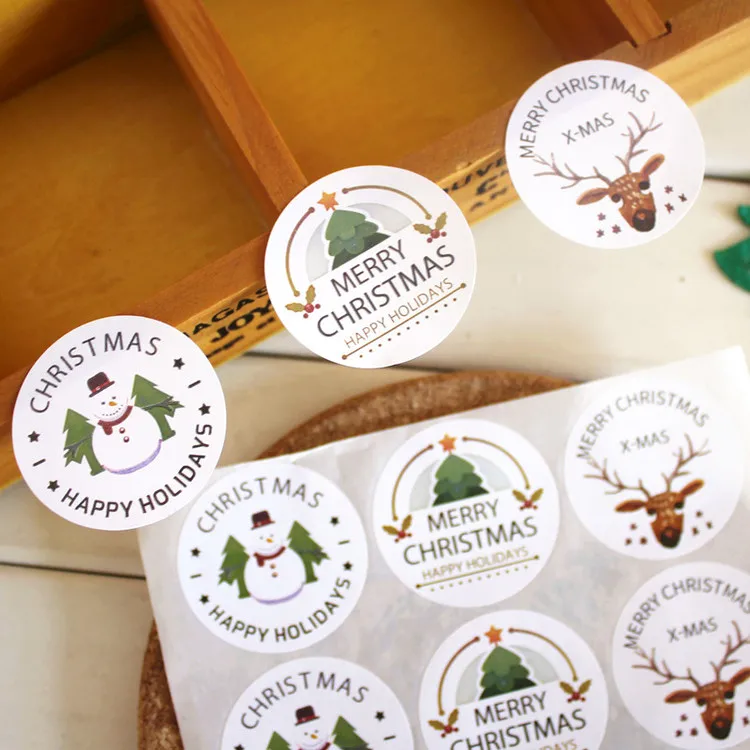 360pcs Paper Sticker Merry Christmas Snowman Round Paper Sticker Christmas Seal Sticker Happy Holidays Seal Sticker Xmas Favors