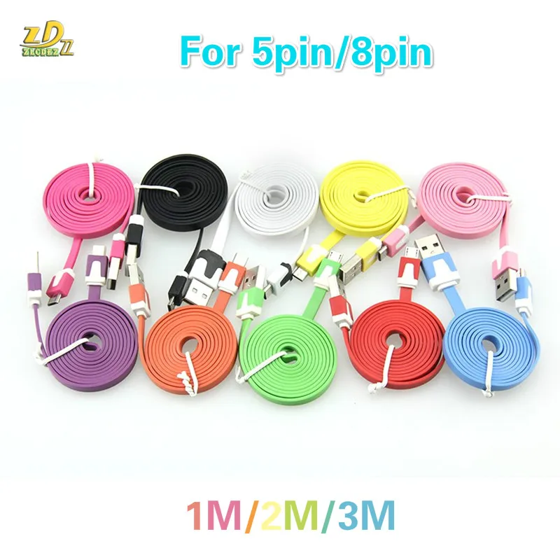 US $157.45 500pcsLot 1m2m3m 8pin Flat Noodle Sync Charge Colorful Data USB Cable For IPhone Micro USB 5pin For Samsung Huawei