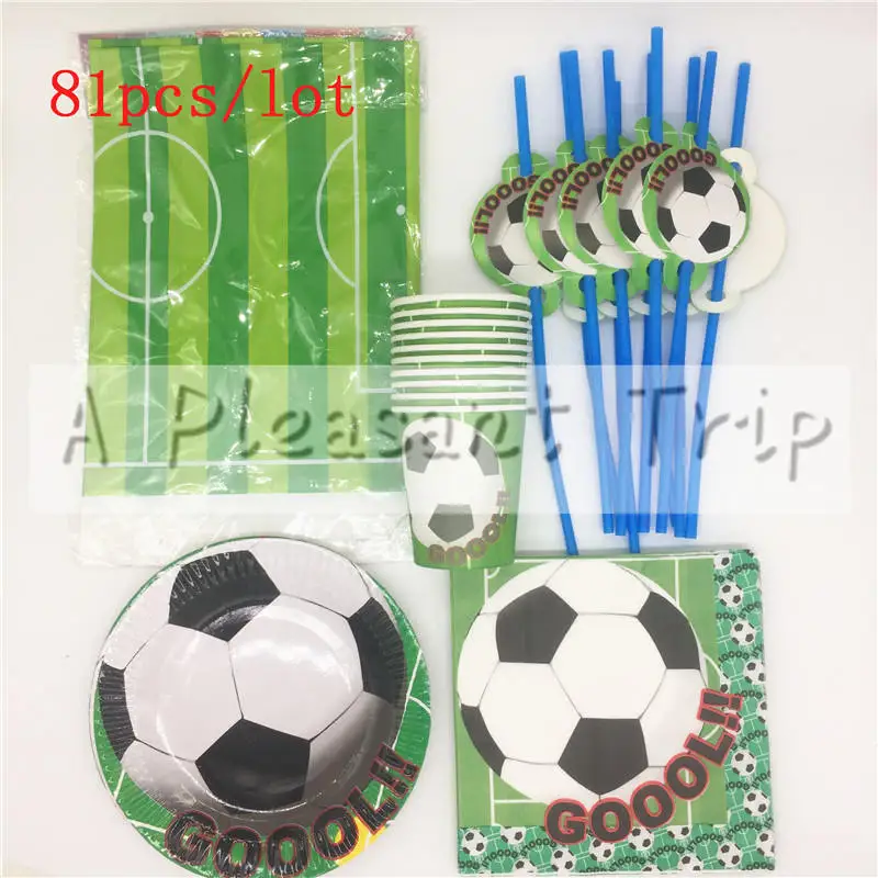 

81pcs/lot cartoon football party child favorite disposable tableware package children's birthday party decorations