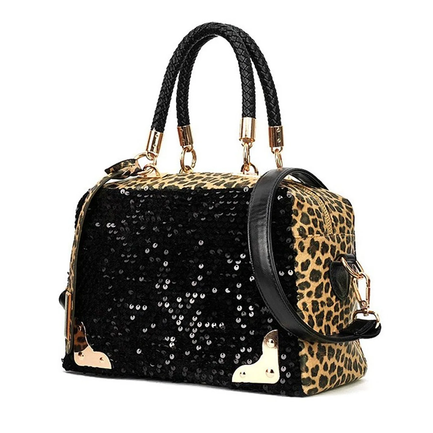 ФОТО 10pcs( ASDS Casual Women Handbag PU Leather Leopard Print Paillette Sequin Shoulder Bag