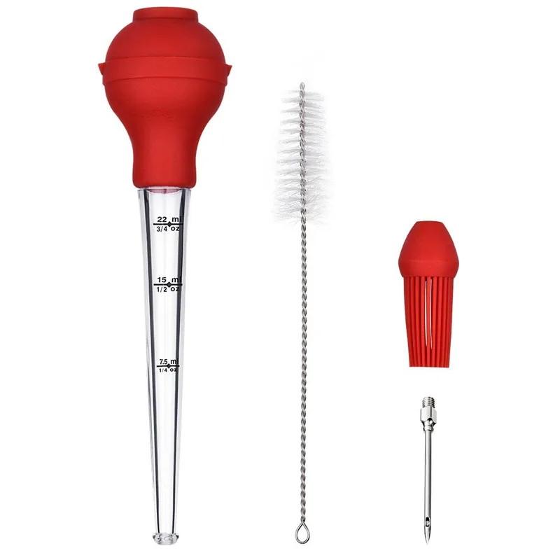 

Turkey Baster Set of 4, Silicone Bulb Including Meat Injector Needle with Barbecue Basting Brush And Cleaning Brush BBQ Tools