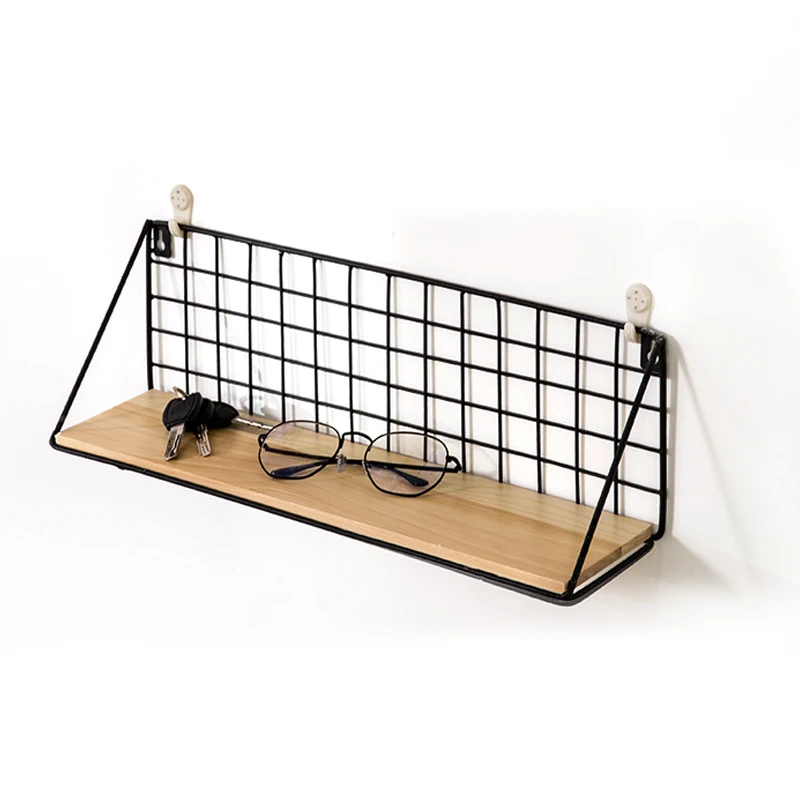 

HOT Wall Rack Iron Flower Vase Holder Multi-use Wooden & Iron Wall Sundries Holder Wall Shelf Storage Basket House Home Decor