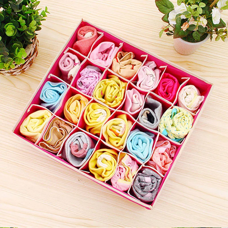 

4Pcs/Set Storage Box Non-woven Fabric Cardboard Foldable Case Divider For Necktie Bra Sock Underwear Organizer Container MDP66
