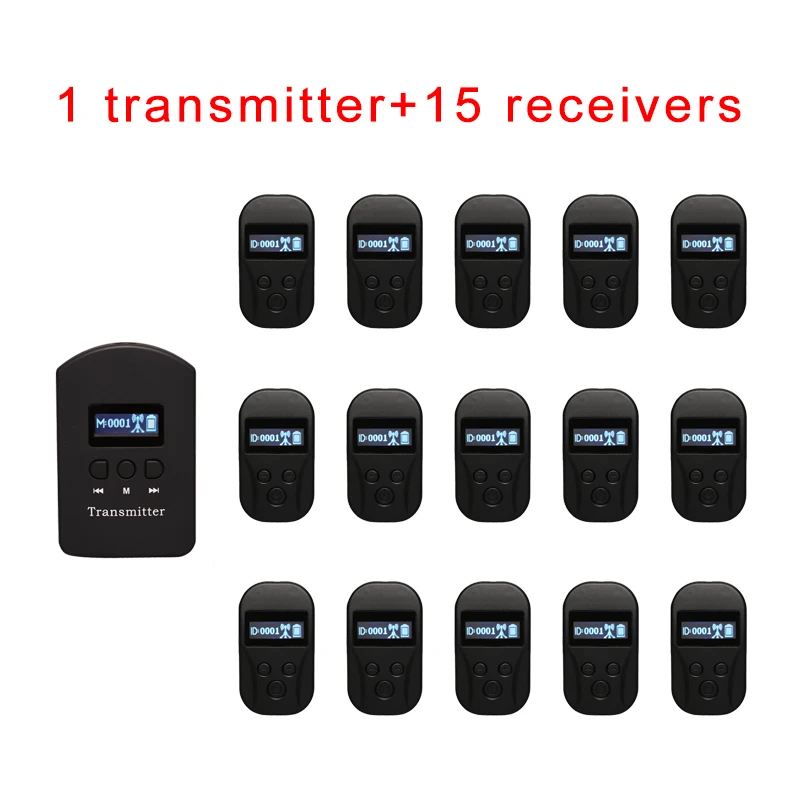 

Wireless Tour Guide System ( One set: 1 Transmitter + 15 Receivers ) Whisper Audio Guide device / Radio Walkie Talkie equipment