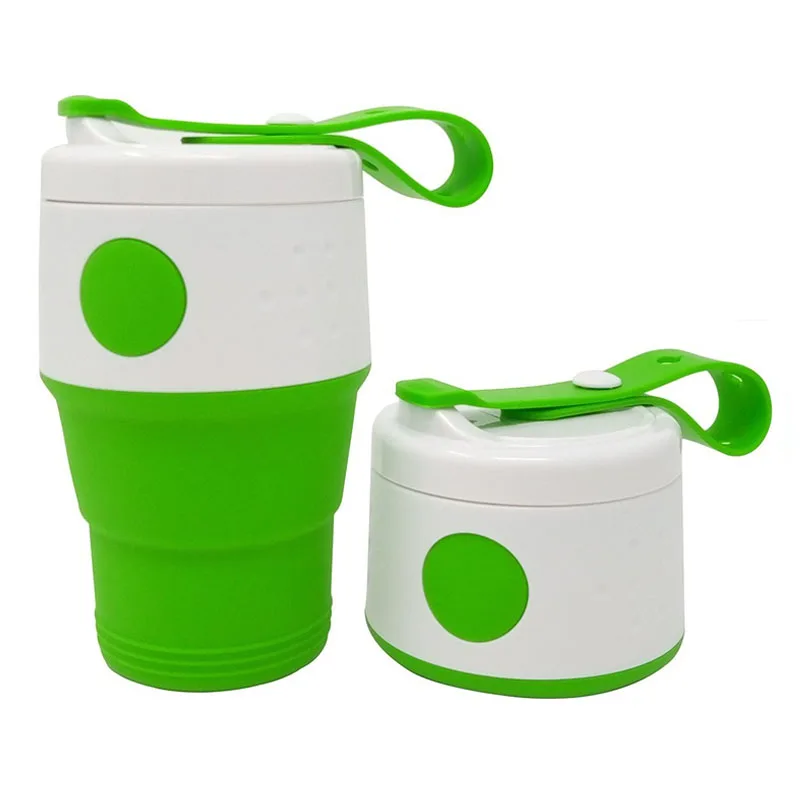 Кофейная чашка, портативная силиконовая складная чашка без бисфенола с герметичной пылезащитной крышкой для путешествий на открытом воздухе, Выдвижная мини-чашка для воды - Цвет: Зеленый