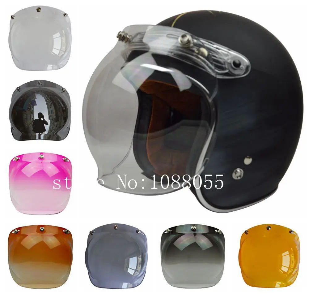 New 10pcs/lot 3 snap open face helmet visor vintage motorcycle helmet bubble shield visor lens