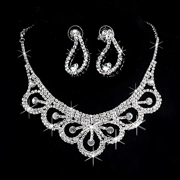 New Fashion Silver Crystal Wedding Bridal Prom Rhinestone Necklace