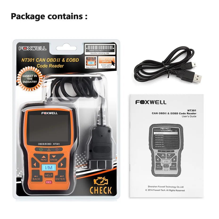 Считыватель кодов Foxwell NT301 CAN OBDII/EOBD поддержка нескольких языков|Считыватели и