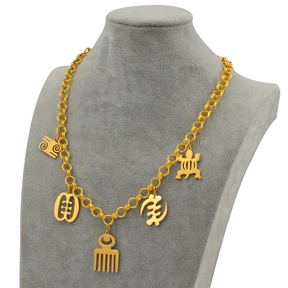 Anniyo, Африканский Символ, ожерелье s для женщин, золотой цвет, Adinkra Gye Nyame, цепочка, ожерелье, этнические ювелирные изделия, вечерние, подарок#199906