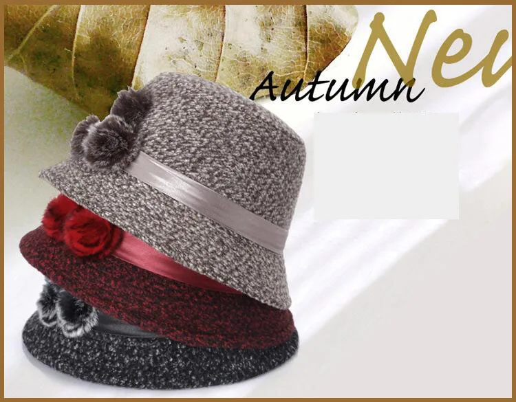 BINGYUANHAOXUAN, женская зимняя фетровая шерстяная шапка с пряжкой и широкими полями и цветами, черный/красный/хаки/серый