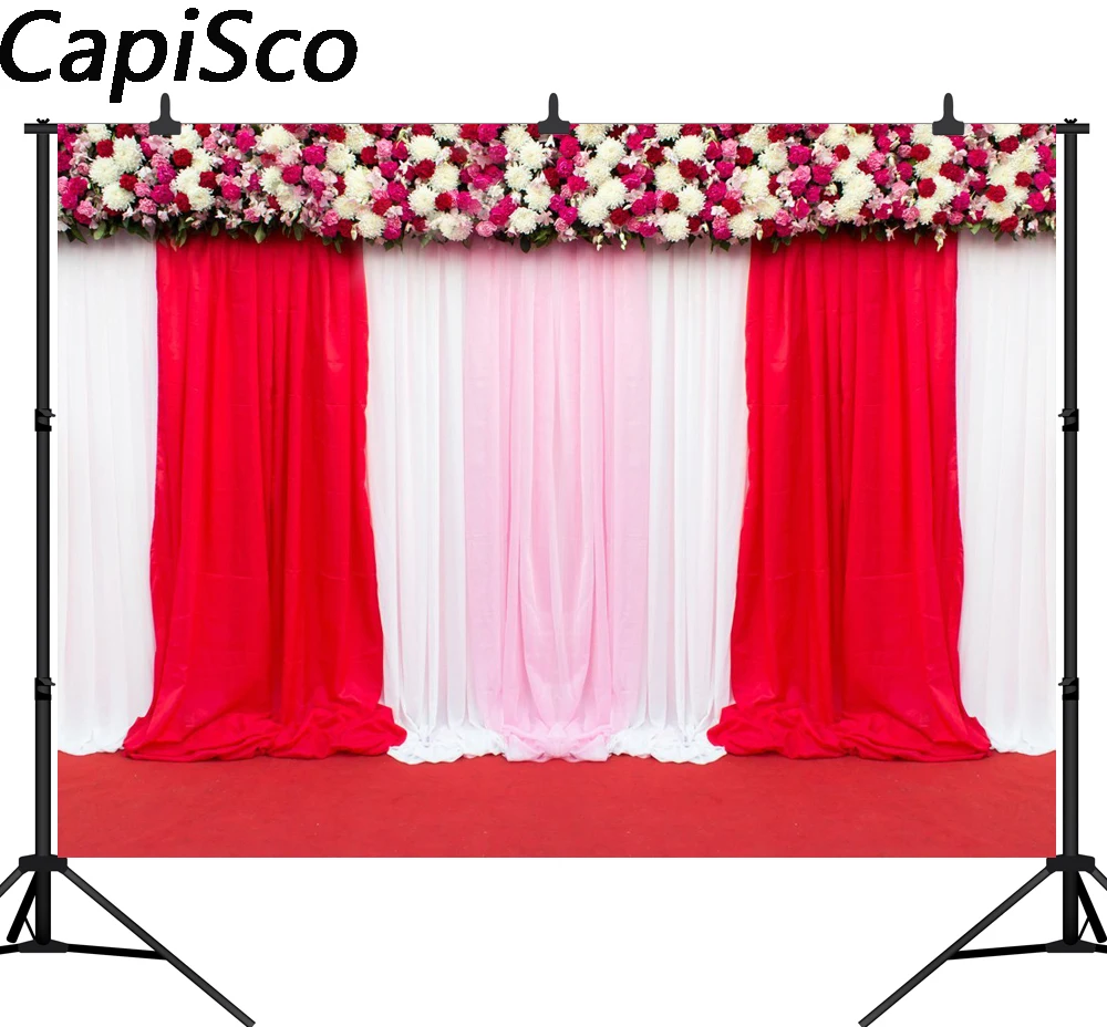 Capisco Red Curtain Wall Wedding Floral Photography Backdrops