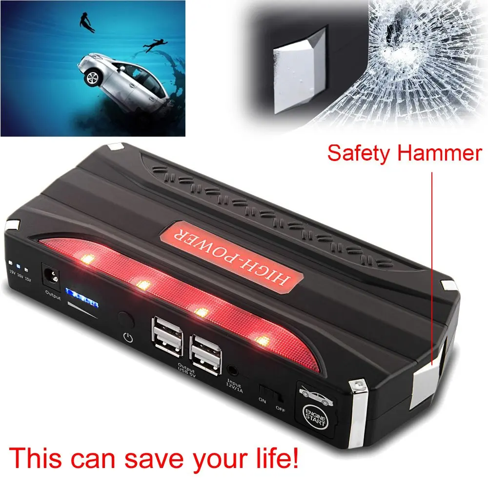 Multifunctional 68800mAH 12V 4 USB Portable Mini Car Jump Starter Power Bank For Emergency Start Chargable Battery
