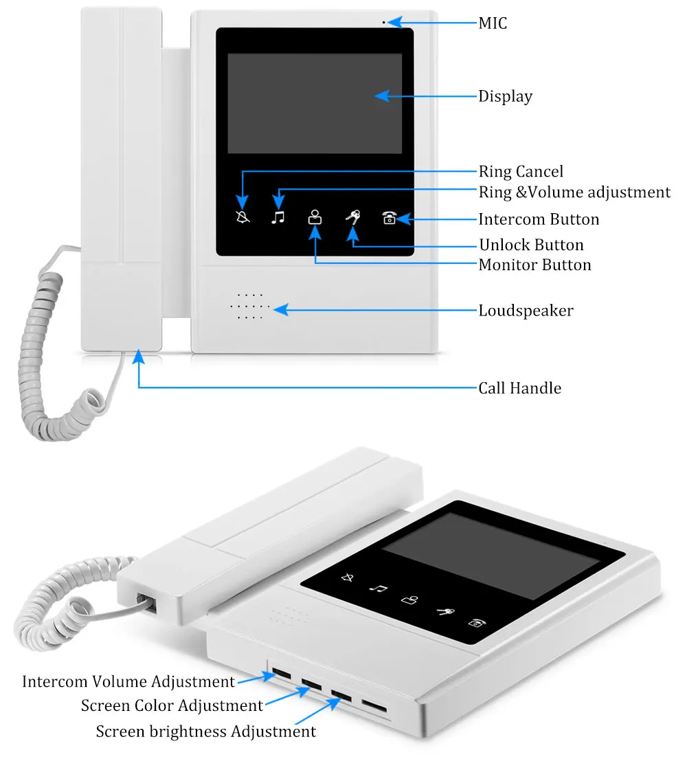 4.3 inch Color Wired Video Intercom Door Bell RFID Camera with 3 monitors IR doorphone Support EM Lock for multi Home/Apartments