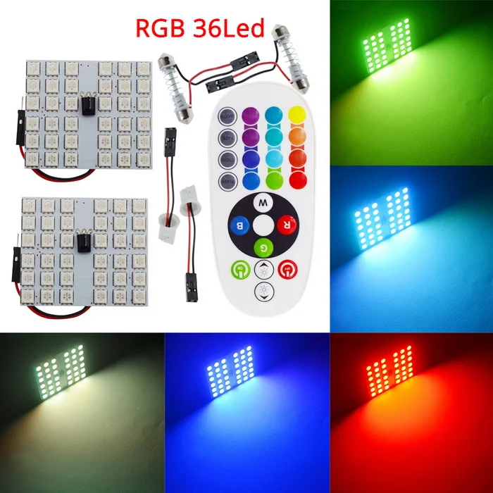 2X T10 5050 12SMD 15Smd 24smd пульт дистанционного управления Rgb Светодиодная панель для автомобиля интерьер Авто свет чтение купол фестон BA9S адаптер DC 12 В - Испускаемый цвет: 36SMD RGB