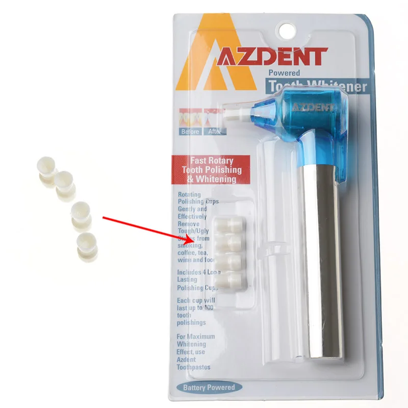 AZDENT электрическая зубная щетка с 4 головками для щеток+ полировщик синих зубов полировщик отбеливатель пятновыводитель на батарейках