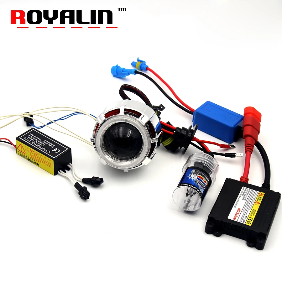 

ROYALIN 2.0'' CCFL Double Angel Eyes Projector Lens H1 Xenon Kit for Motorcycle Headlight Auto H4 H7 Lamps Retrofit White Red