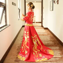 Nice Style Chinese Traditional Dress Red Wedding Dress Long Evening Dress Embroidery Cheongsam Clothing Size XXS XS S M L XL XXL