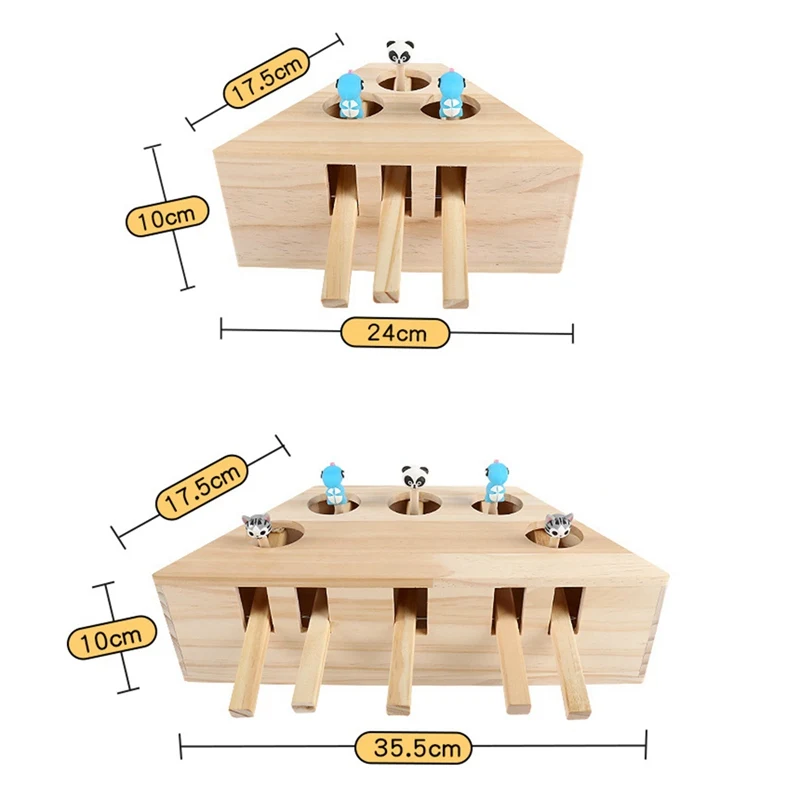 Cat Toy Chase Mouse Solid Wooden Interactive Maze Pet Hit Hamster With Five Holes Mouse Hole Catch Bite Catnip Funny Toy
