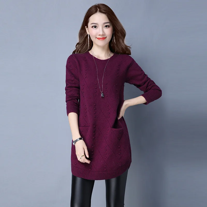 YAGENZ New Autumn Winter Women Sweaters Knit Pullover Solid Color O-neck Long-sleeved Sweaters Fashion Loose Knit Pullover Women