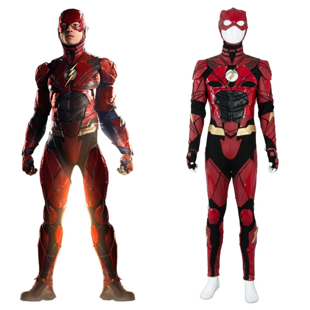 The Flash Cosplay Costume Barry Allen Justice League Ezra Miller Red Leather Full Set Men | Тематическая одежда и униформа