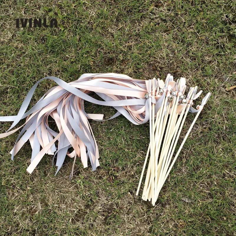 

Hot selling 50pcs/lot coral Wedding Wands with sliver Bells for wedding party