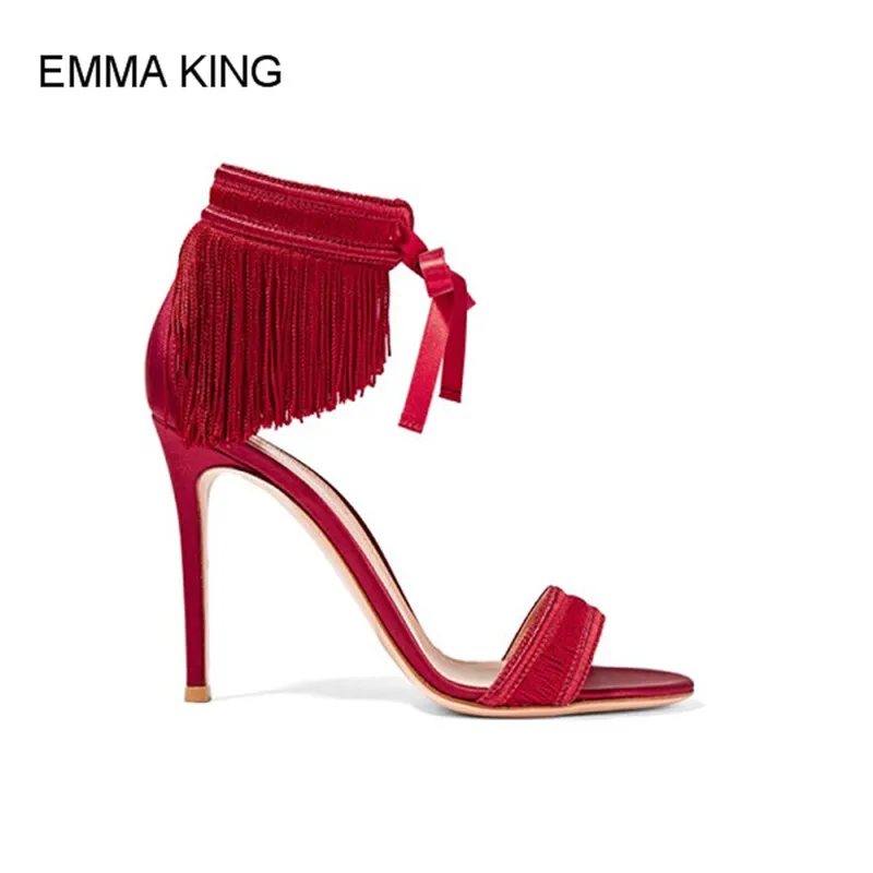 Emma king/хит продаж модные женские красивые красные сандалии с бахромой и ремешками