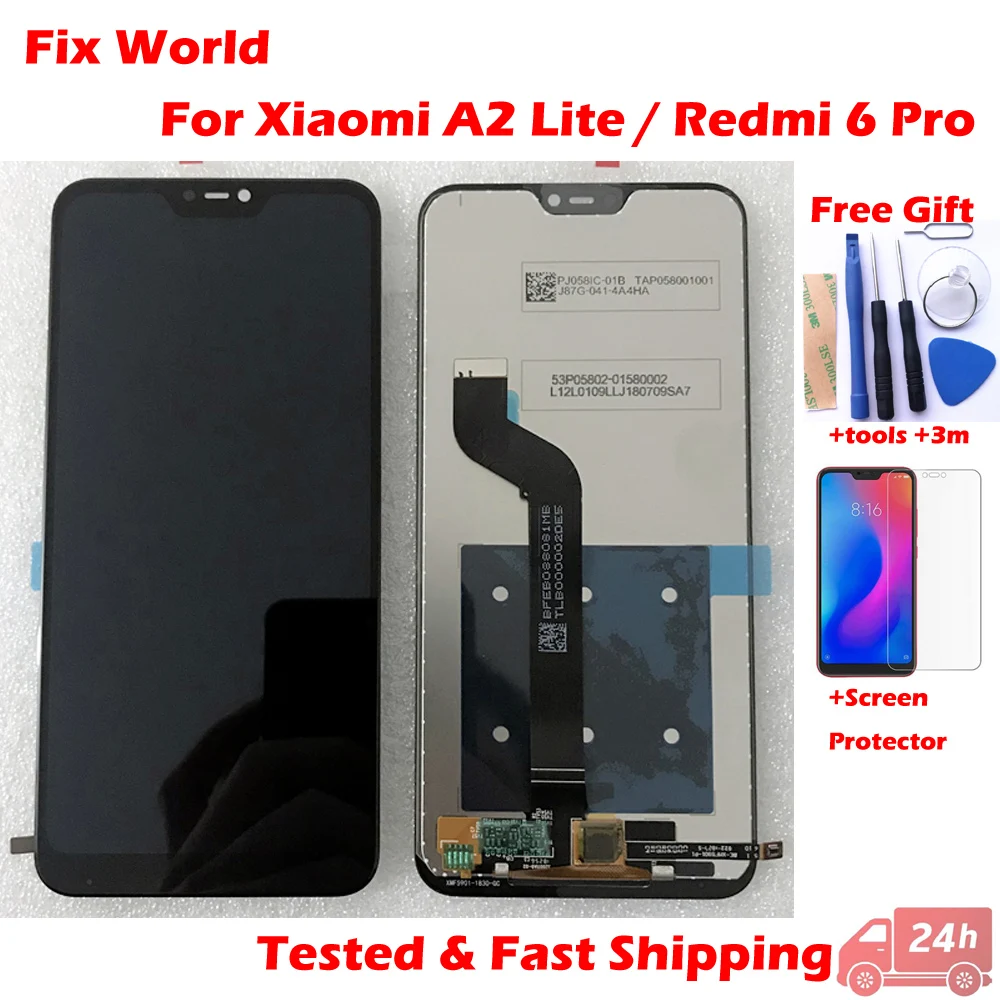 

AAA Quality 5.84'' LCD Display For Xiaomi Mi A2 Lite Touch Screen Digitizer + LCD display + Frame Assembly For Redmi 6 Pro