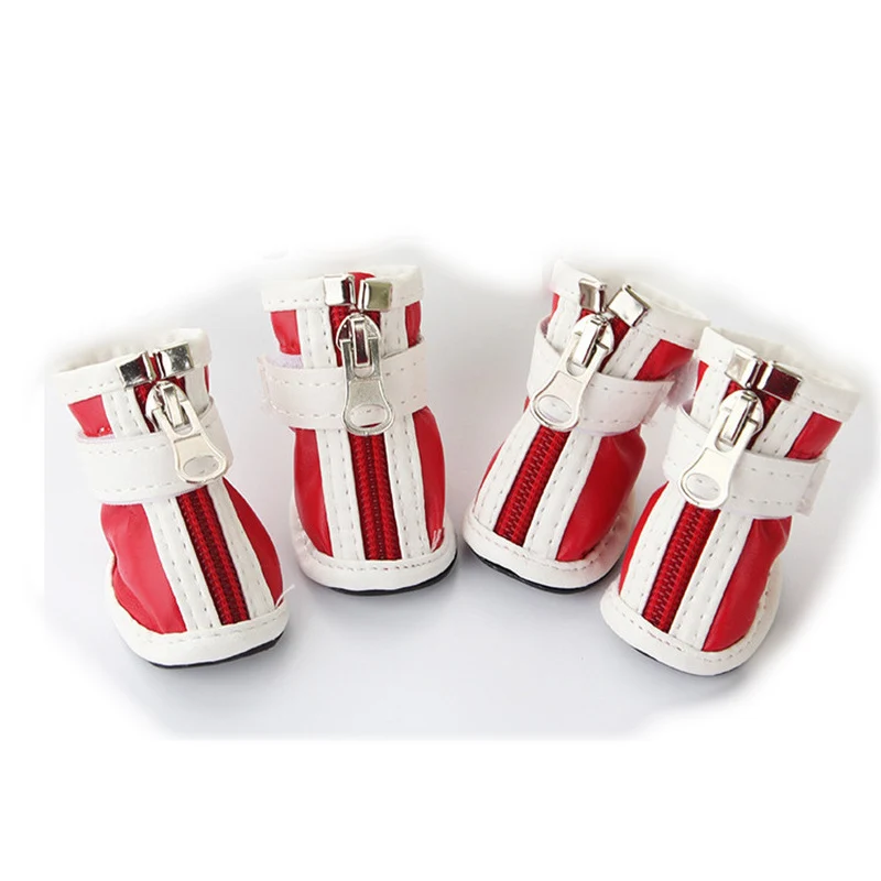 

4pcs/set PU Leather Dog Shoes for Small Dogs Waterproof Walking Shoes Fashion Boots Front Zipper Design Dog Suppliers FY008