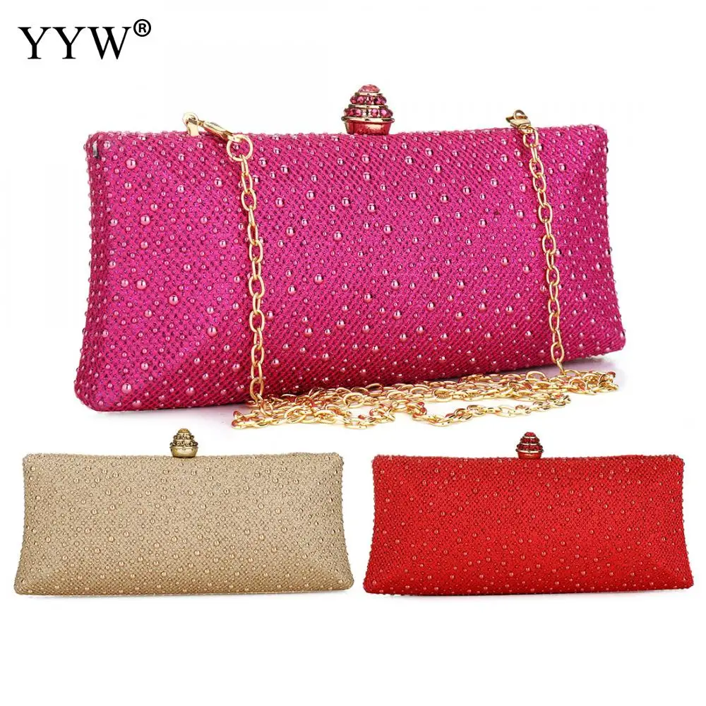 

Famous Women Handbags Rose Red Crystal Evening Purse Metal Clutches Silver Beaded Bridal Wedding Box Clutch Bags Bolsos Mujer