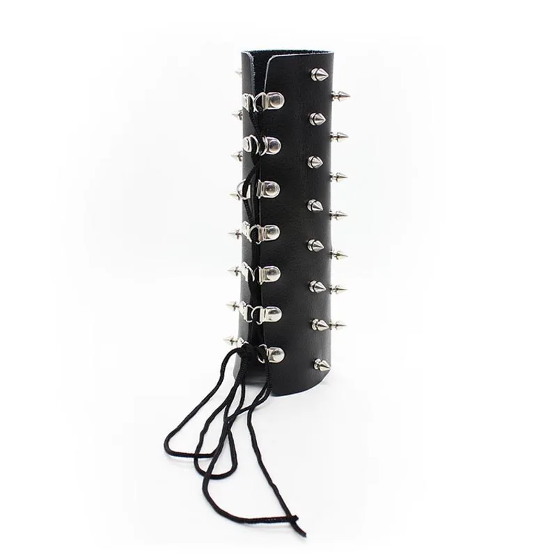

Punk Hippie Style Genuine Leather Male Bondage Black Metal Spiked Wrist Arm Splints Sleeve Men's Fetish Restraint Costume