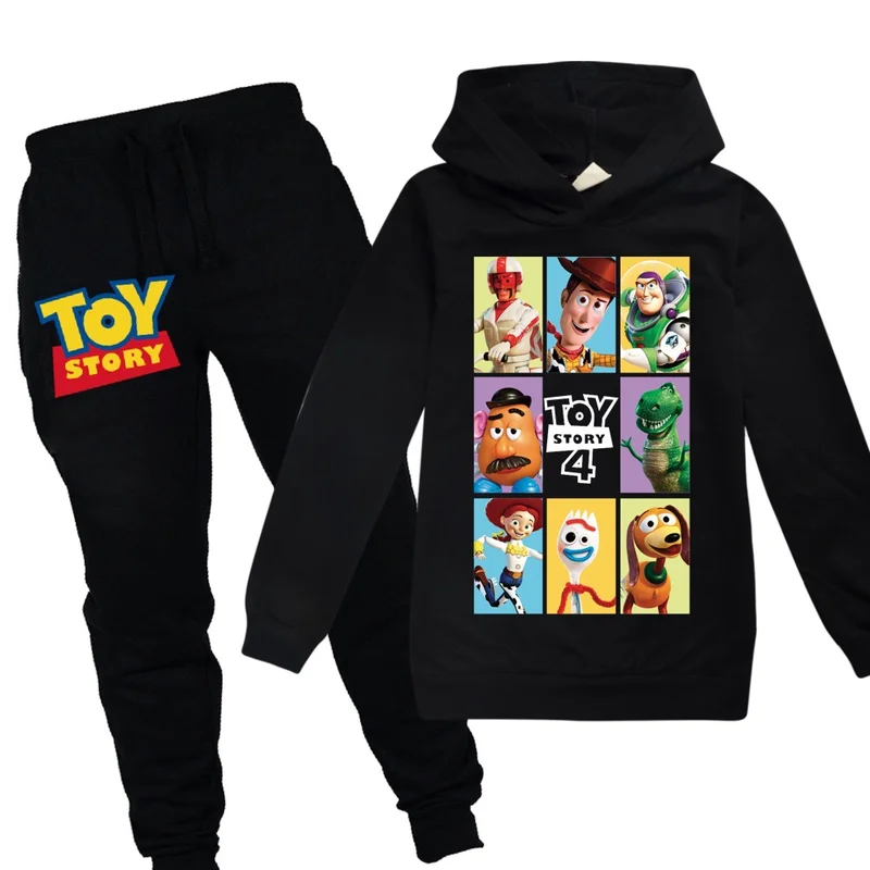 Детские толстовки с капюшоном с героями мультфильма «История игрушек», 4 диджея, комплект одежды, Осенние футболки для маленьких мальчиков и девочек-подростков+ штаны, хлопковые повседневные топы