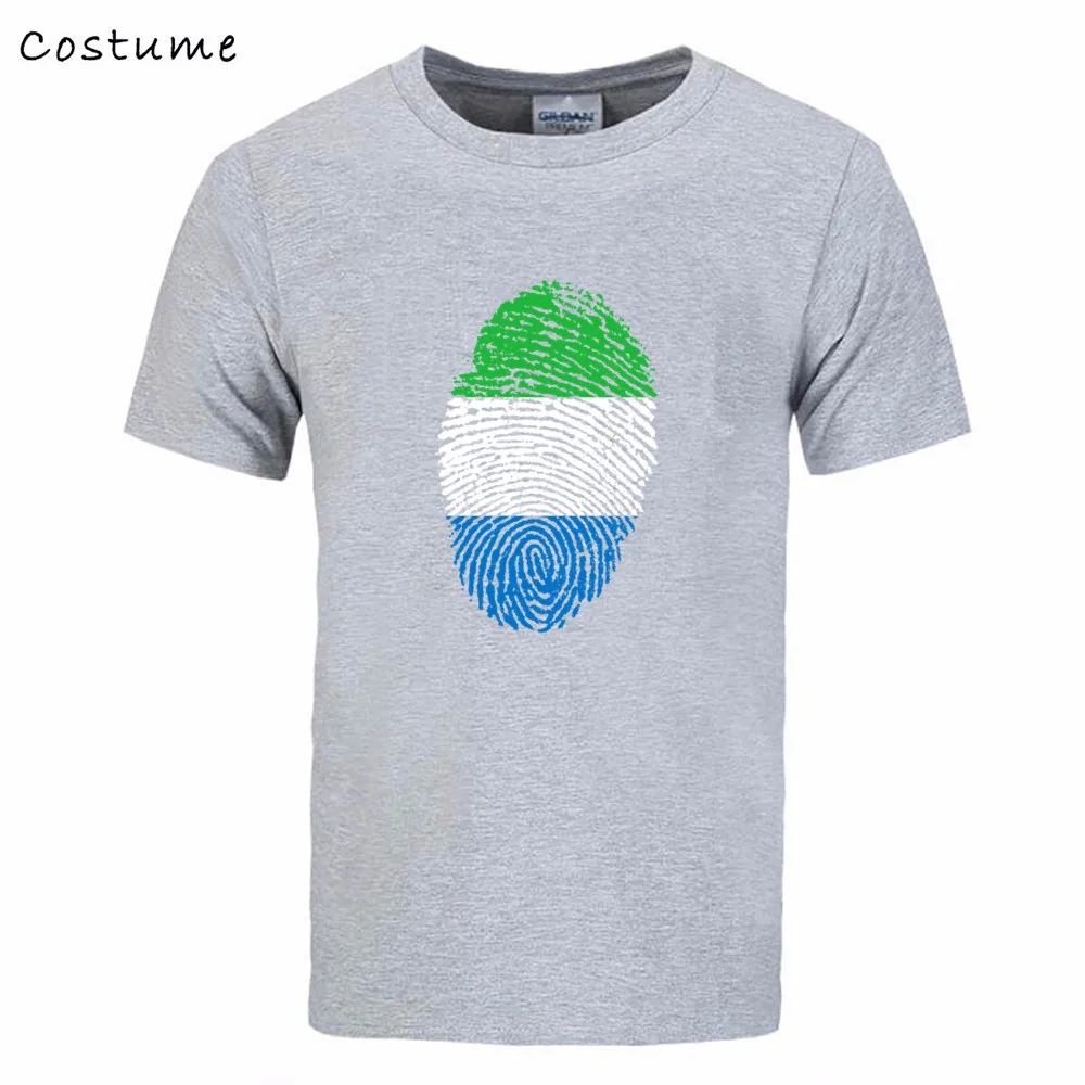 Male Tops 2017 Short Sleeve Sierra Leone Flag Fingerprint cotton mens t