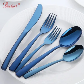 

20Pcs/Lot Blue Cutlery Set 18/0 Stainless Steel Dinnerware Set Fork Knife TeaSpoon Silverware Home Tableware Set Dessert Fork
