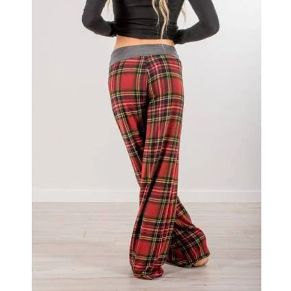 

Plus Size Women Fashion Plaid Floral Trousers Ladies Autumn Casual Wide Legs Pants push up leggings fitness feminina academia