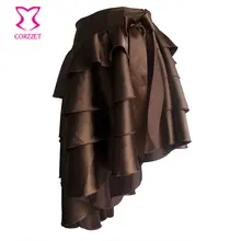 Викторианская Асимметричная атласная многослойная юбка в стиле стимпанк с рюшами, женские юбки бурлеск, подходящие готические корсеты и бюстье