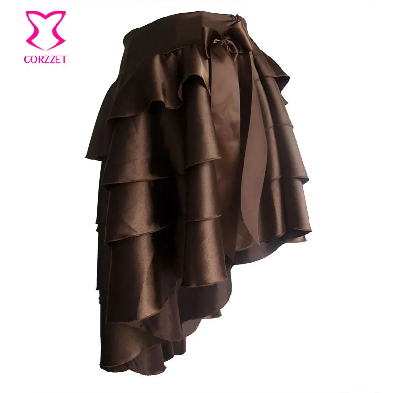 

Victorian Asymmetical Ruffle Satin Layered Steampunk Skirt Women Burlesque Skirts Matching Gothic Corsets and Bustiers