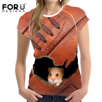 

FORUDESIGNS 3D Animal Print Women T shirts For Youth Girls Elastic Ball Clothes Slim Tops O Neck Female Shirt Crop Tops