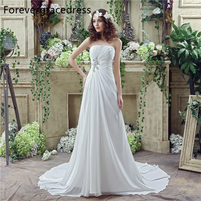 

Forevergracedress Elegant White Long Wedding Dress A Line Chiffon Lace Up Back Bridal Gown Plus Size Custom Made