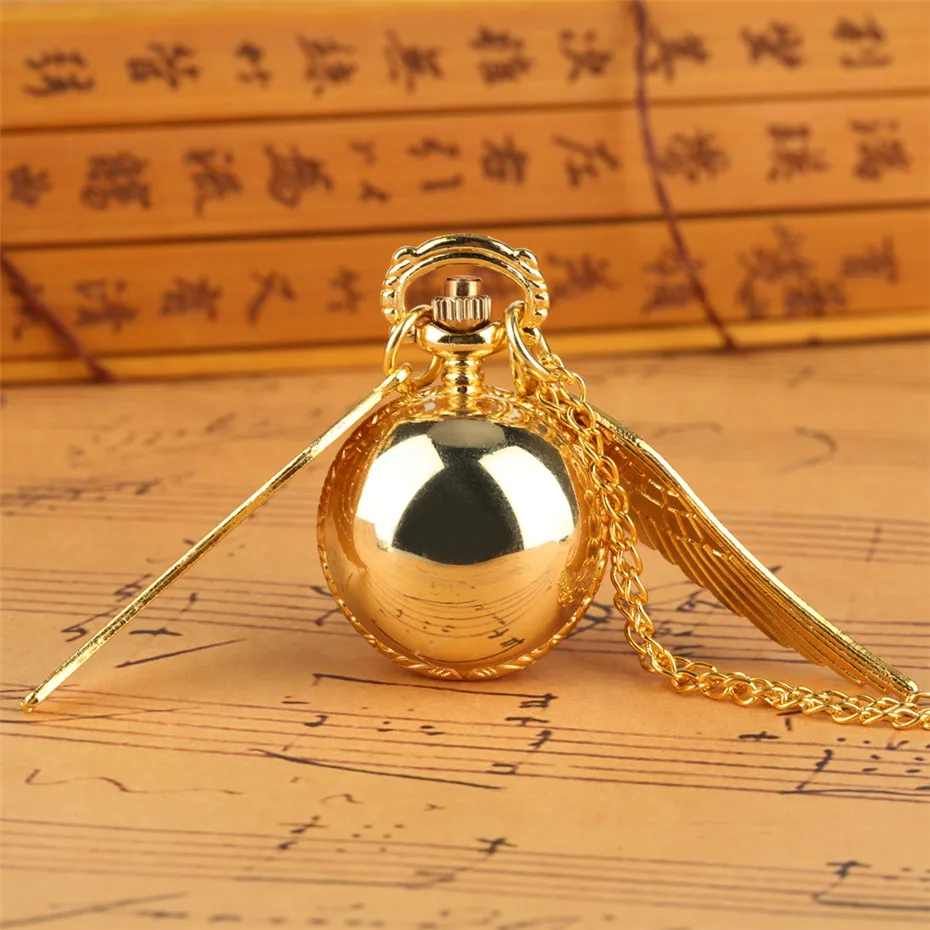 Золотые шаровые карманные часы Snitch кварцевое ожерелье с подвеской часы Подарки для детей с крыльями винтажное крошечное ожерелье часы для детей