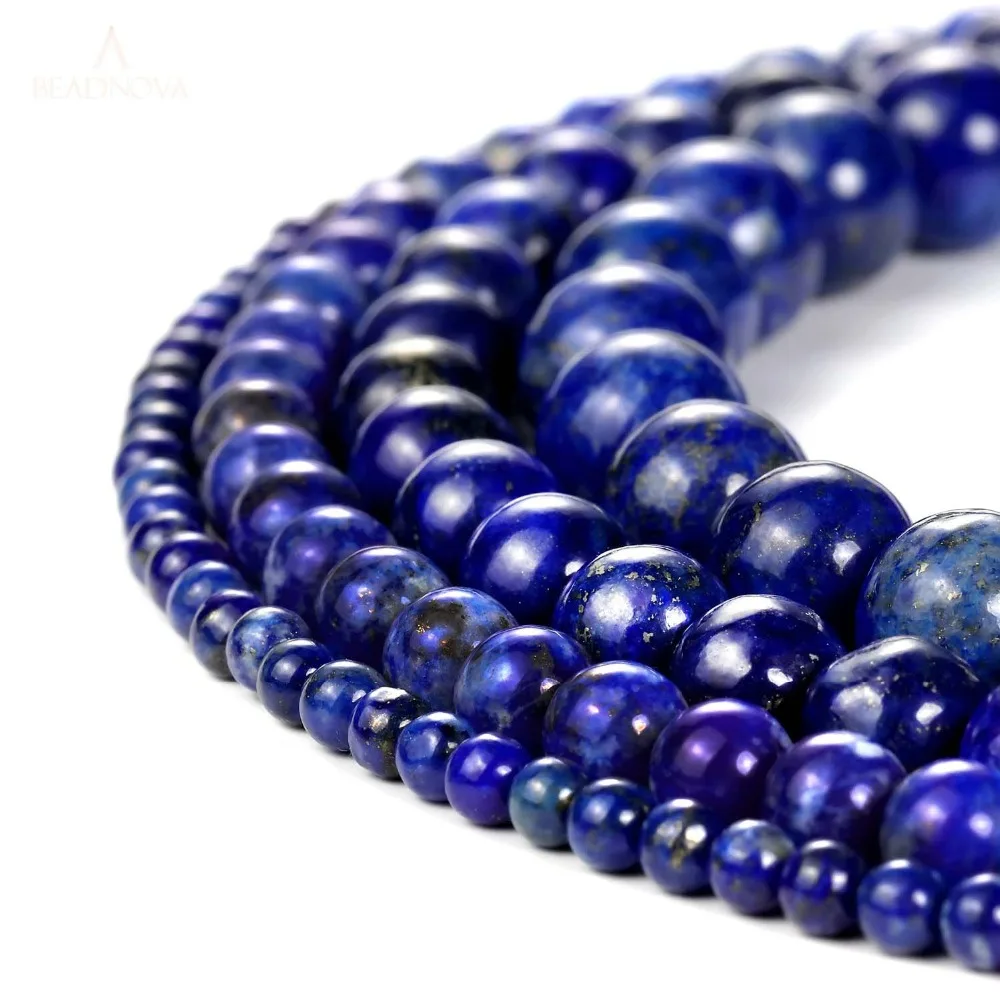 

Round Natural Stone Blue Lapis Lazuli Loose Strand Beads 4 6 8 10 12 14MM 15" Pick Size for DIY Jewelry Making Bracelet