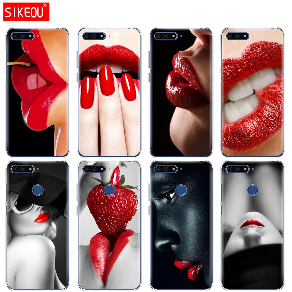 Силиконовый чехол для телефона Huawei Honor 7A PRO 7C Y5 Y6 Y7 Y9 2017 2018 Prime Red Sexy Lips girl Luxury Korea