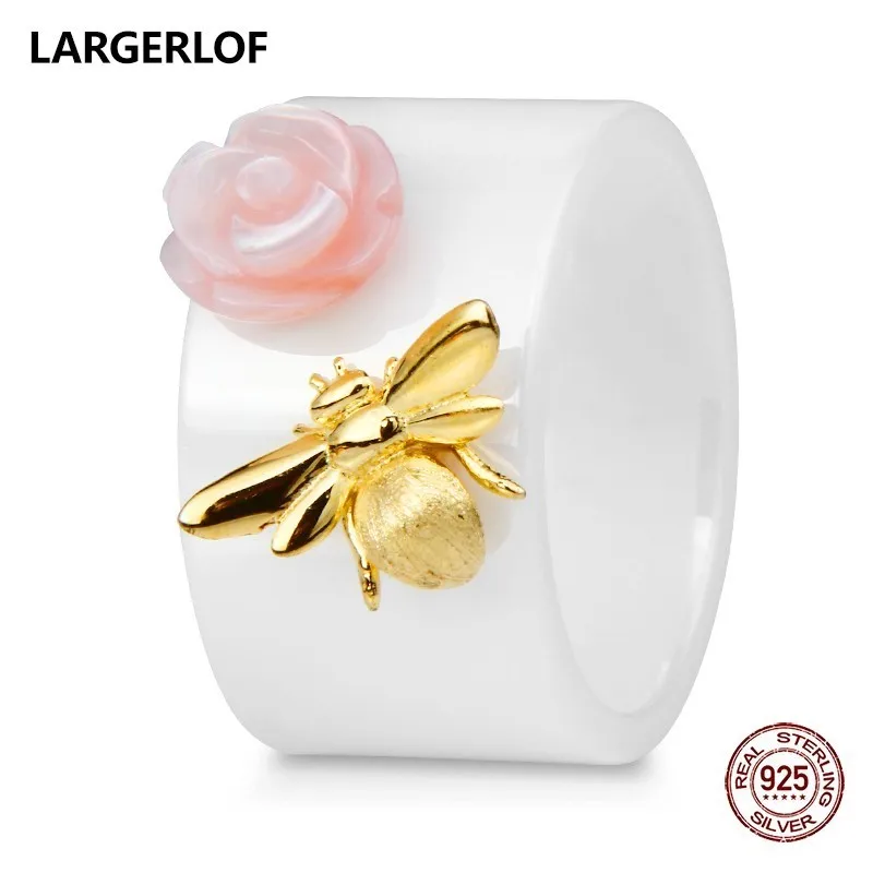 

LARGERLOF Ring Silver 925 Women Ceramics Ring Handmade Fine Jewelry Silver 925 Jewelry Vintage Rings JZ47015