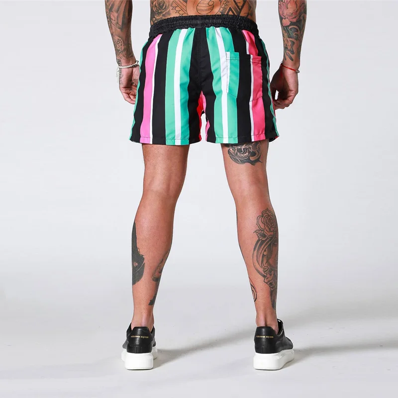 Striped Beach Shorts Briefs Swimwear Shorts Running Shorts Men Breathable Shorts Sport Fitness Training Shorts Gym Shorts