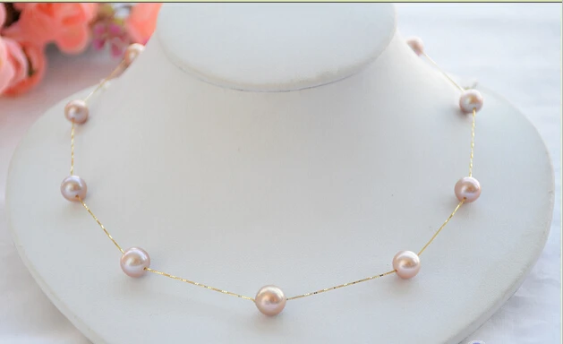 

P4802 AAAAA++ 18" 10mm ROUND lavender AKOYA PEARL 14kt gold chain^^^@^Noble style Natural Fine jewe SHIPPING (C0309)