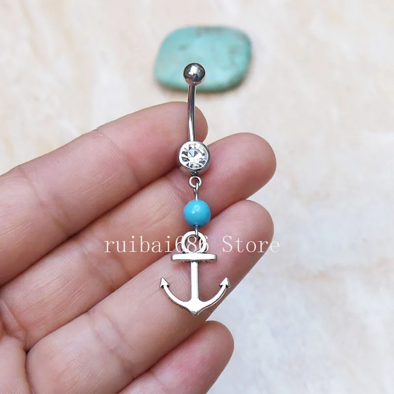 2pcs Anchor Charm Belly Button rings, Sea Belly Ring, Navel Rings
